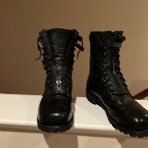Black leather firefighter boots